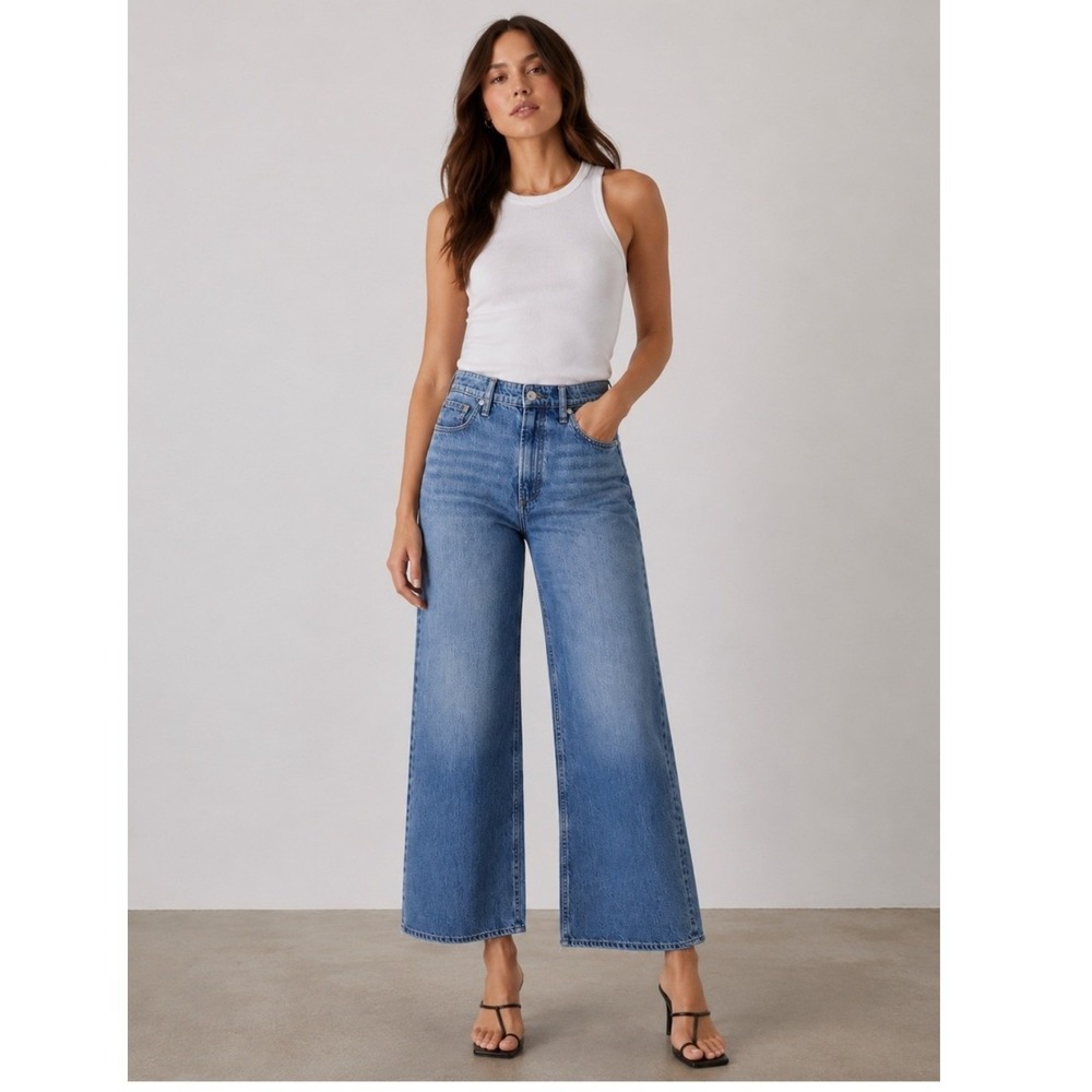 rag & bone Jeans Lori 27 Blue High-Rise Wide Leg Crop Woburn Wash Denim